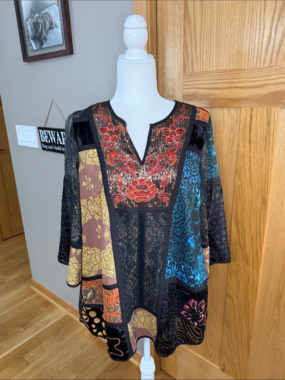Soft Surroundings Multi-Color Embroidered Patchwork Tunic